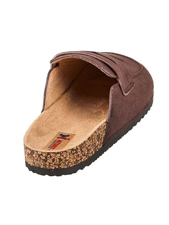 Suede with reinforced sole in house slippers for gentlemen (brown)