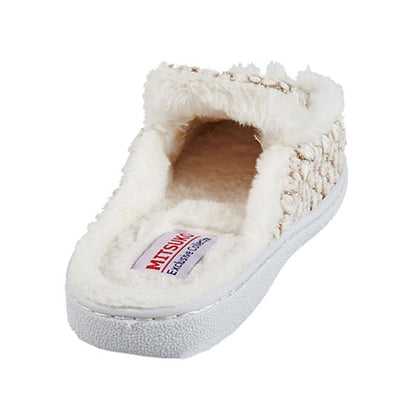 Warm winter house slippers lined with faux fur with a knitted design for women