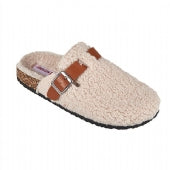 All faux fleece with buckle warm slippers for women (Beige)