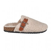 All faux fleece with buckle warm slippers for women (Beige)