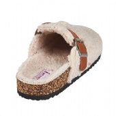 All faux fleece with buckle warm slippers for women (Beige)