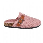 All faux fleece with buckle warm slippers for women (Pink)