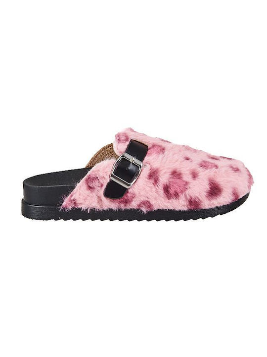 Pink faux fur backless winter mule slips ons for women