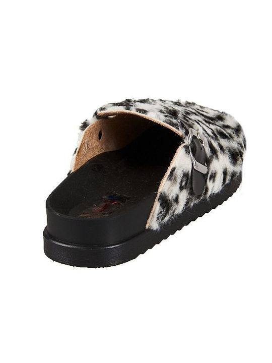 Zebra, black and white faux fur backless winter mule slips ons for women