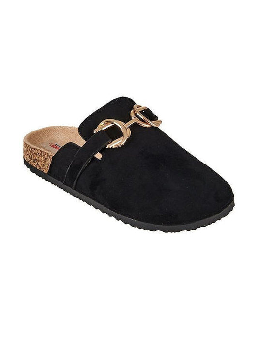 Black suede clogs for women