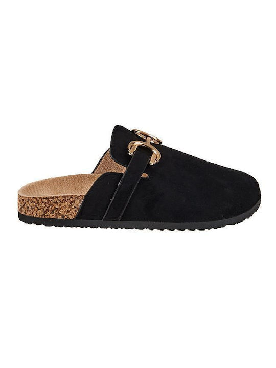 Black suede clogs for women