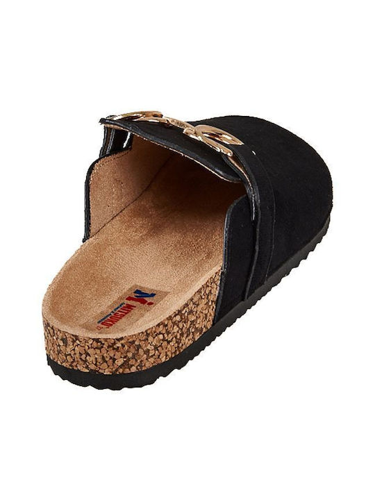 Black suede clogs for women