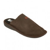 Brown warm lining, reinforced sole, leather inhouse slipper for gentlemen made in Italy