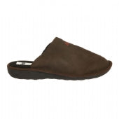 Brown warm lining, reinforced sole, leather inhouse slipper for gentlemen made in Italy